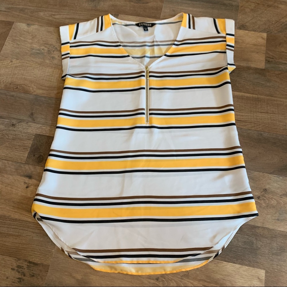 Express Black & Yellow Stripe Vneck Work Blouse
